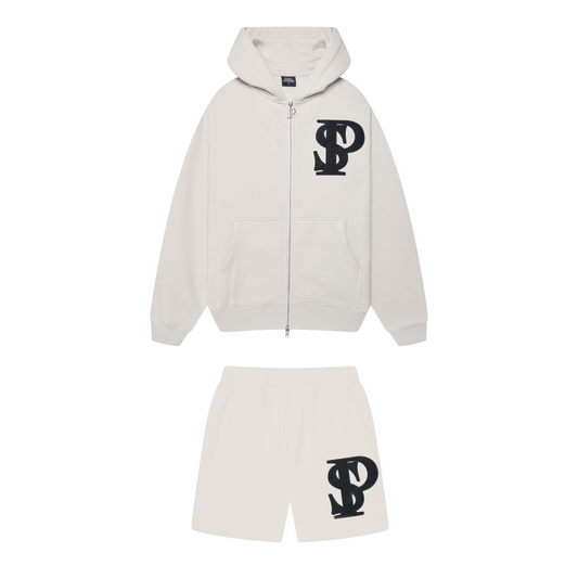 Zip Hoodie & Shorts - Bone
