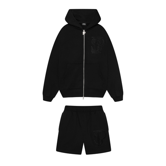 Zip Hoodie & Shorts - Black